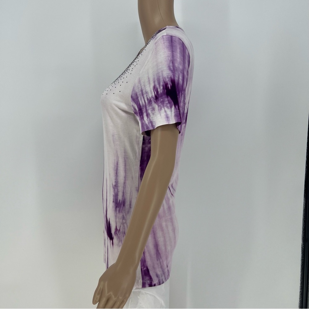 Vocal Top Womens Purple and White Cut Out Crisscross Neckline With Rhinestones - Picture 8 of 10